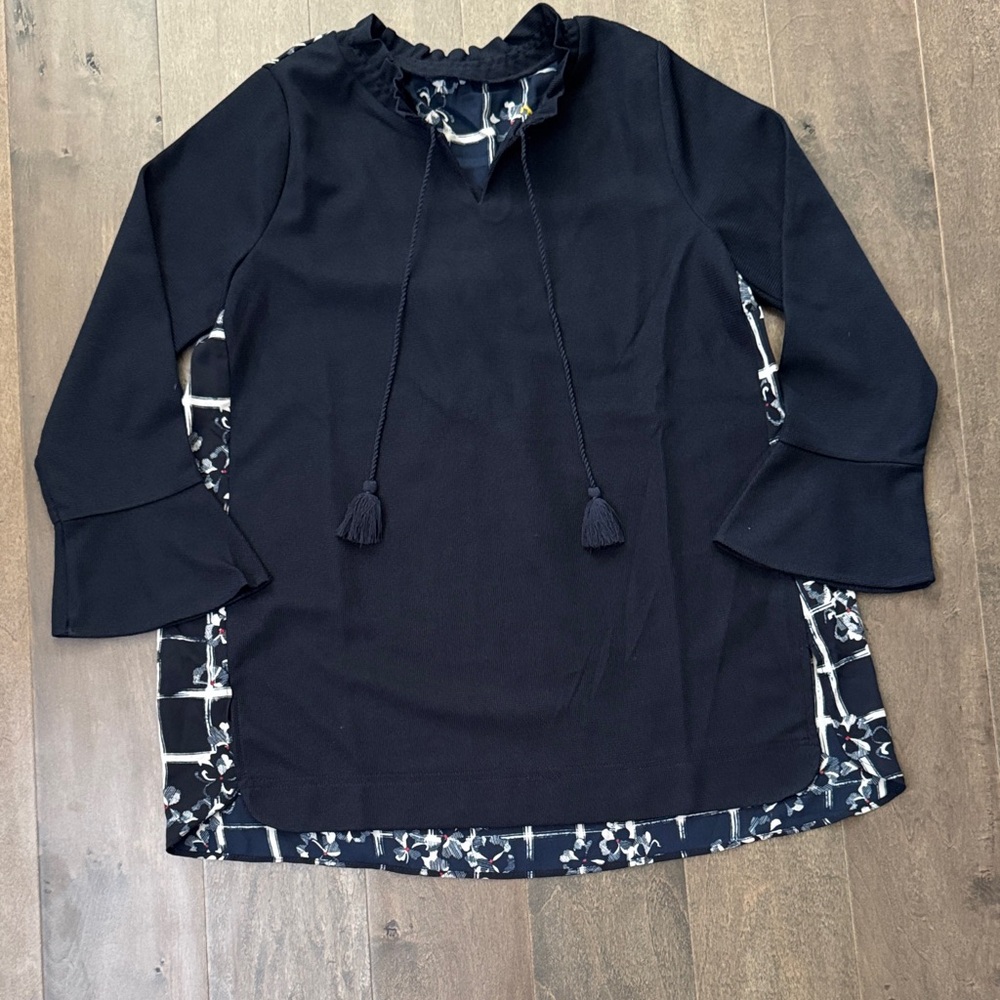 RODIER Navy Blouse with Floral Details